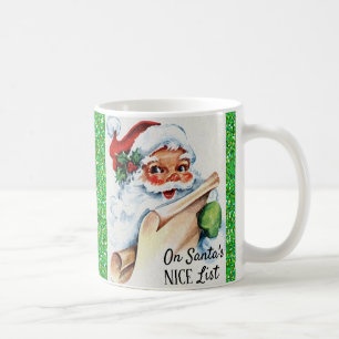 Weihnachten Vintage Santa Nice List grüner Glitter Kaffeetasse
