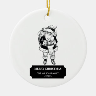 Weihnachten Vintage Schwarz Weiß Santa & Baby Keramik Ornament