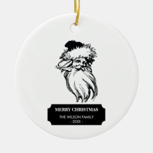 Weihnachten Vintage Schwarz Weiß Weihnachtsmann  Keramik Ornament