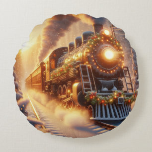 Weihnachten Vintage Urlaubszug Schnee Winter Rundes Kissen