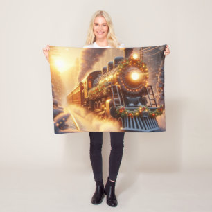 Weihnachten Vintage-Urlaubszug Schneeiger Winter Fleecedecke