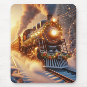Weihnachten Vintage-Urlaubszug Schneeiger Winter Mousepad