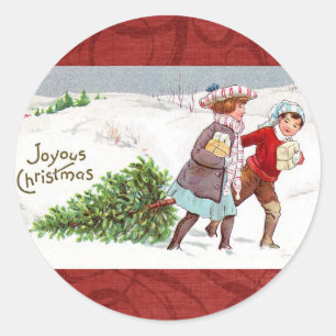 Weihnachten Vintage viktorianische Kinder Aufklebe Runder Aufkleber