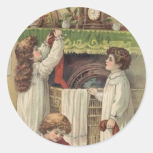 Weihnachten Vintage viktorianische Kinder Strümpfe Runder Aufkleber