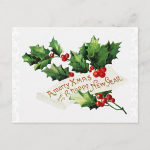 Weihnachten Vintage Winter Stechpalme Schneeflocke Postkarte
