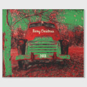 Weihnachten Vintager Hellrot Grün Rustikaler Lkw= Geschenkpapier (Flach)