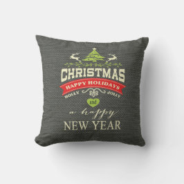 Weihnachten Vintager Hirsch Word Art Burlap| grau Kissen