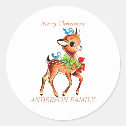 Weihnachten Vintager Hirschgewächse mit Vögeln auf Runder Aufkleber (Vorderseite)
