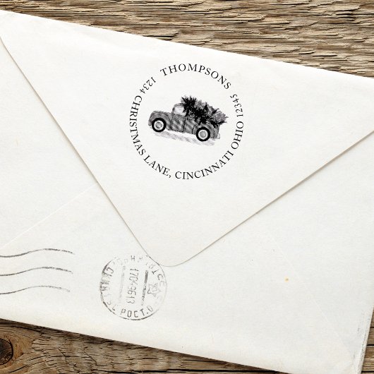 Weihnachten Vintager Red Truck Rücksendeadresse Ei Permastempel