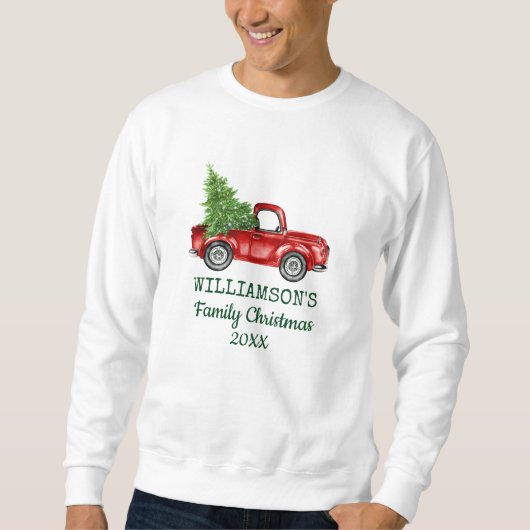 Weihnachten Vintager Roter LKW Personalisiert Sweatshirt (Vorderseite)