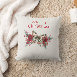 Weihnachten Vintager Schmetterling Poinsettia Feie Kissen