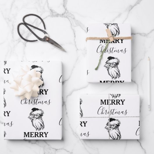 Weihnachten Vintager Schwarz-weißer Weihnachtsmann Geschenkpapier Set (Vorderseite)