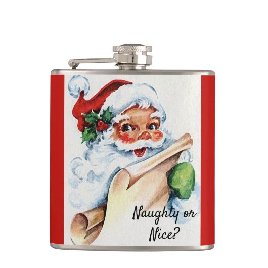 Weihnachten Vintager Weihnachtsklaus Naughty oder Flachmann (Vorderseite)