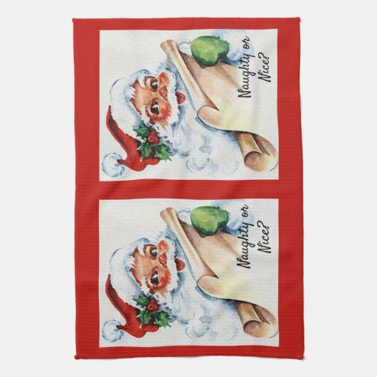 Weihnachten Vintager Weihnachtsklaus Naughty oder  Geschirrtuch (Vertikal)