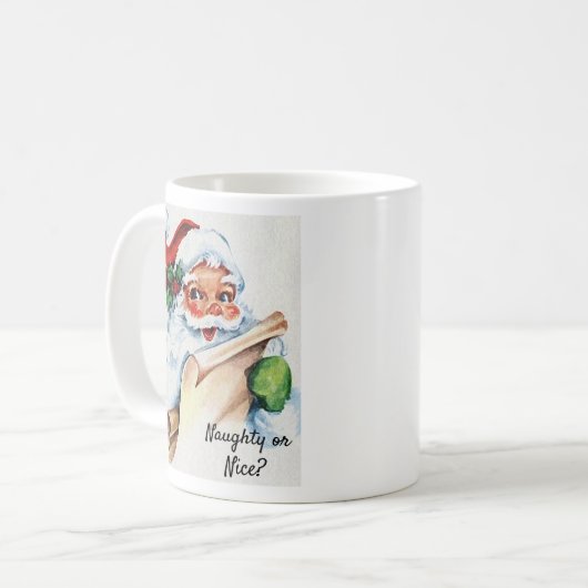 Weihnachten Vintager Weihnachtsklaus Naughty oder Kaffeetasse (Vorderseite Links)