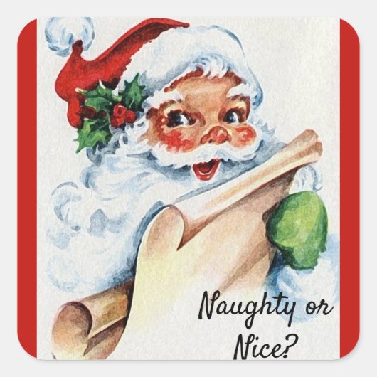 Weihnachten Vintager Weihnachtsklaus Naughty oder Quadratischer Aufkleber (Vorderseite)