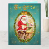 Weihnachten Vintager Weihnachtsmann in Seiner Werk Karte (Vorderseite)