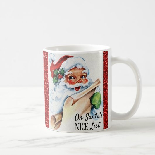 Weihnachten Vintager Weihnachtsmann Roter Glitzer Kaffeetasse (Rechts)