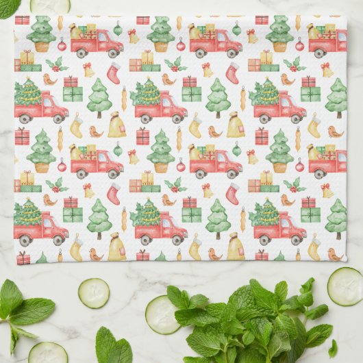 Weihnachten Vintages Rotlastmuster Geschirrtuch (Gefaltet)