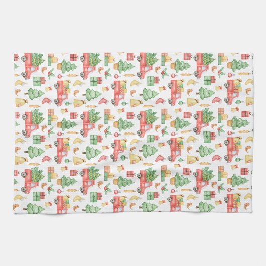 Weihnachten Vintages Rotlastmuster Geschirrtuch (Horizontal)