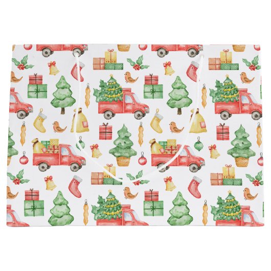 Weihnachten Vintages Rotlastmuster Große Geschenktüte (Vorderseite)