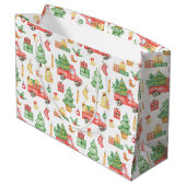 Weihnachten Vintages Rotlastmuster Große Geschenktüte (Rückseite Schrägansicht)