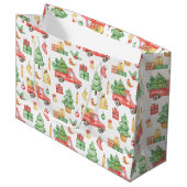 Weihnachten Vintages Rotlastmuster Große Geschenktüte (Vorderseite Schrägansicht)