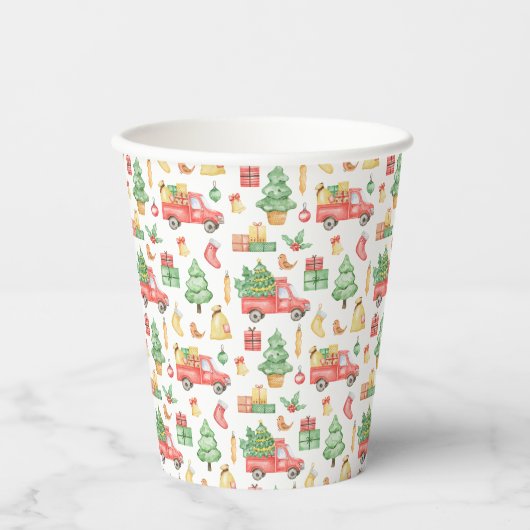 Weihnachten Vintages Rotlastmuster Pappbecher (Vorderseite)