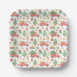 Weihnachten Vintages Rotlastmuster Pappteller