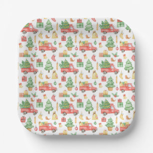 Weihnachten Vintages Rotlastmuster Pappteller