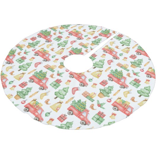 Weihnachten Vintages Rotlastmuster Polyester Weihnachtsbaumdecke (Schrägansicht)