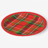 Weihnachten Vivid Red Green Geometric Tartan Muste Pappteller (Schrägansicht)