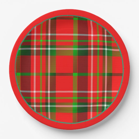 Weihnachten Vivid Red Green Geometric Tartan Muste Pappteller (Vorderseite)
