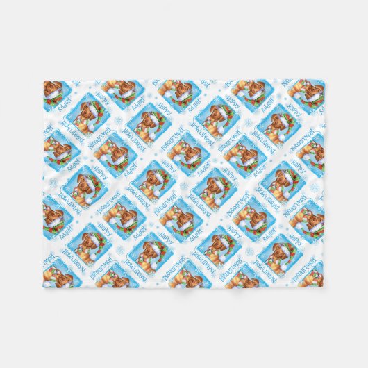 Weihnachten Vizsla Fleecedecke (Vorderseite (Horizontal))