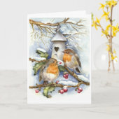 Weihnachten - Vögel und Holly Berries, Karte (Gelbe Blume)