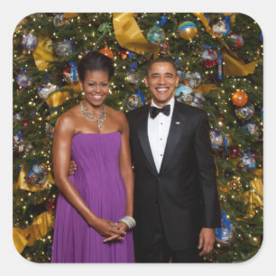 Weihnachten von Präsident Barack Obama und Michell Quadratischer Aufkleber