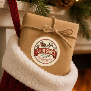 Weihnachten von Santa Vintage-Geschenkanhänger Runder Aufkleber