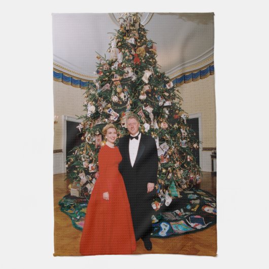 Weihnachten von US-Präsident Bill Clinton & Hillar Geschirrtuch (Vertikal)