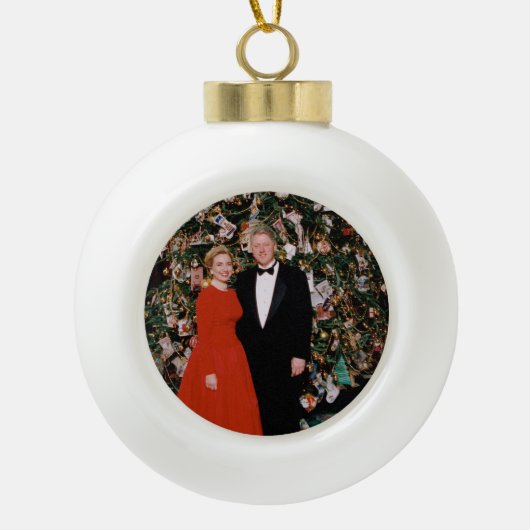 Weihnachten von US-Präsident Bill Clinton & Hillar Keramik Kugel-Ornament (Vorderseite)