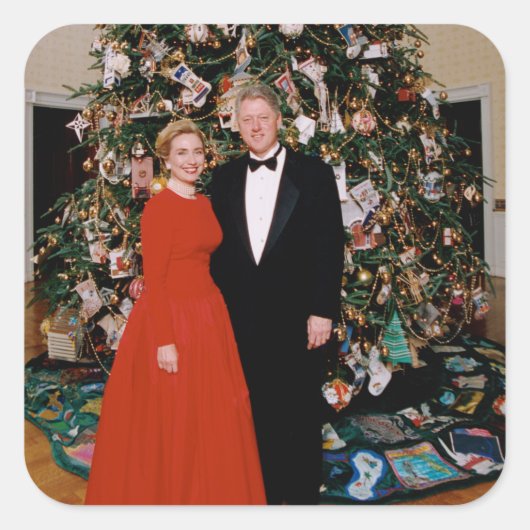 Weihnachten von US-Präsident Bill Clinton & Hillar Quadratischer Aufkleber (Vorderseite)