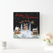 Weihnachten, Wand, Uhr, Sankt, Klaus, Ren, Quadratische Wanduhr (Zuhause)