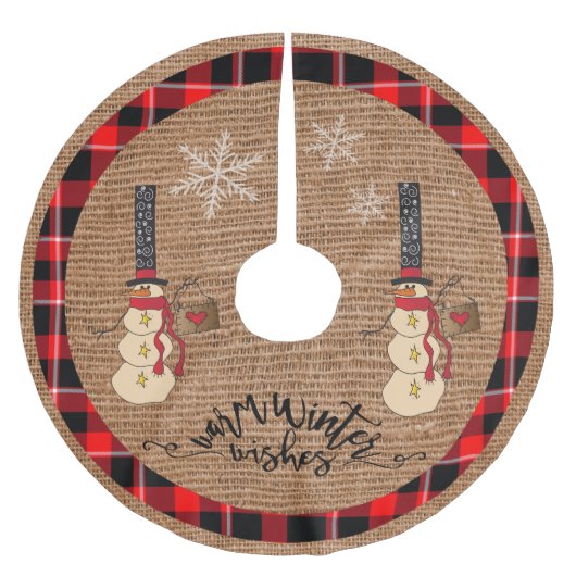 Weihnachten - Warme Winterwünsche - Schneemann Polyester Weihnachtsbaumdecke (Vorderseite)