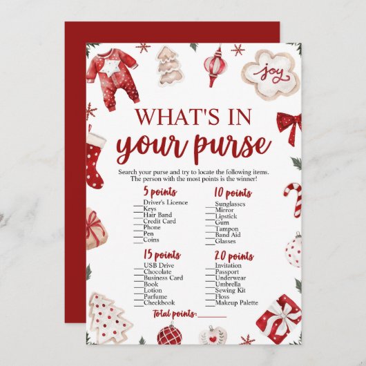 Weihnachten, was in deinem Purse Baby Duschspiel i Einladung (Vorne/Hinten)