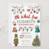 Weihnachten Was Spaß zum ersten Geburtstag Einladung (Vorderseite)