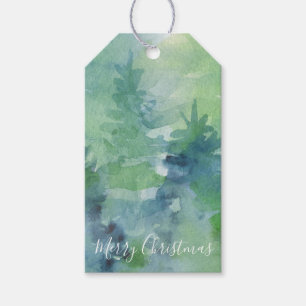 Weihnachten Wasserfarbe Abstrakte Pinienbäume Geschenkanhänger