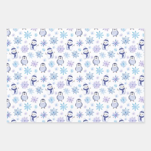 Weihnachten Wasserfarbe Blaue Schneeflocke Geschenkpapier Set (Vorderseite 3)