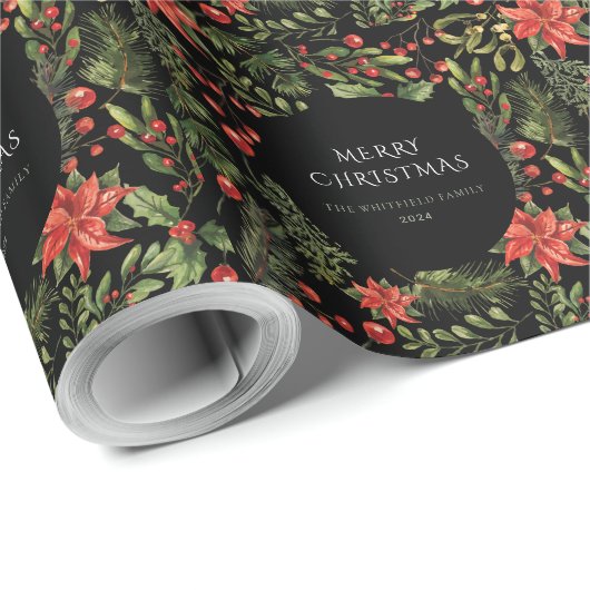 Weihnachten Wasserfarbe Blumengrün Botanisch Geschenkpapier (Rolleneckpunkt)