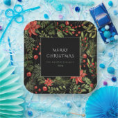 Weihnachten Wasserfarbe Blumengrün Familie Pappteller (Party)