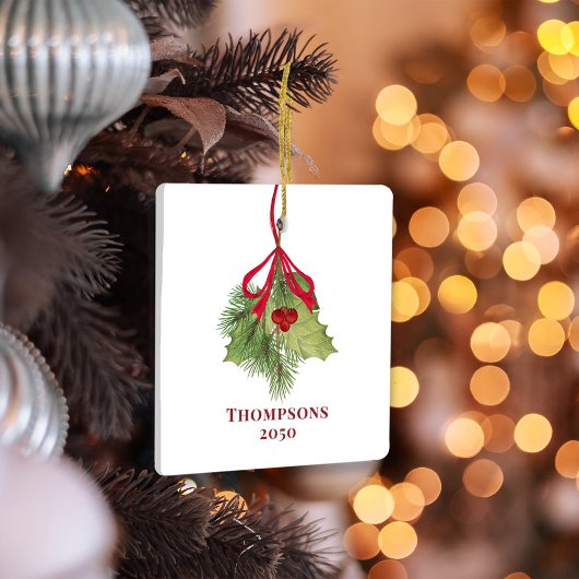 Weihnachten Wasserfarbe Holly Berries Grüne Einfac Keramikornament