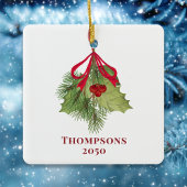 Weihnachten Wasserfarbe Holly Berries Grüne Einfac Keramikornament